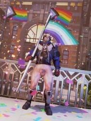 1boy 3d 3d_(artwork) 3d_artwork beard erect erect_cock erect_dick erect_penis erection gay gay_flag glasses half_naked jack_morrison male male_only moustache no_pants no_underwear noches_nsfw old_man overwatch pantless pride_color_flag pride_colors pride_flag pride_month pride_month_2025 proud proud_of_his_cock pubes public_exposure public_indecency soldier_76 solo solo_male white_hair white_hair_male white_pubes wholesome