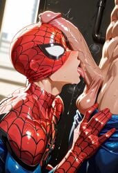 abs ai_generated balls biceps big_balls big_penis blowjob blush bodysuit erection gay licking_penis male male/male male_only marvel marvel_rivals mask masked_male muscular muscular_male open_mouth penis precum spider-man spider-man_(marvel_rivals) spider-man_(series) toned_body toned_male tongue tongue_out torn_bodysuit twall97
