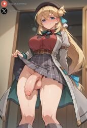 1futa agnes_claudel ai_generated balls big_penis blonde_hair blue_eyes blush clothing cock dickgirl flaccid foreskin futa_only futanari huge_cock indoors kuro_no_kiseki light-skinned_futanari light_skin long_hair looking_at_viewer medium_breasts penis precum roxygtf smug solo standing sweat sweating sweaty_body
