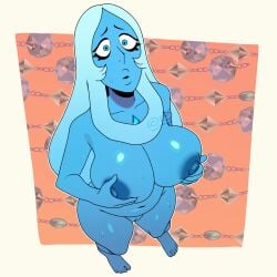 1girls absurd_res blue-skinned_female blue_diamond_(steven_universe) blue_eyes blue_skin breasts diamond_(gem) eyelashes female female_only gem_(species) kerotheklutz navel nipples overhead_view parted_lips steven_universe sweat timid vagina venus_body