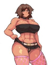 abs big_breasts female fishnets limbus_company littleteze outis_(limbus_company) project_moon tanned_skin