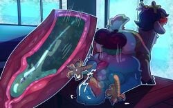 absurd_res berdly bodily_fluids condom condom_decoration cum cum_in_ass cum_inside cum_on_face cumshot deltarune ejaculation filled_condom genital_fluids halfpricesouls hi_res internal internal_anal male male/male rudolph_holiday sexual_barrier_device undertale_(series) wearing_condom