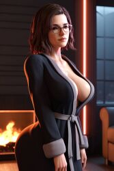 1girls 3d 3d_(artwork) ai ai_generated ass big_ass big_breasts breasts brown_hair busty cassandra(oc) female glasses medium_hair milf older_female radnsad solo solo_female solo_focus thick_thighs