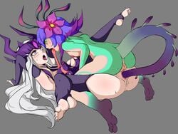 2girls anus blush breast_squeeze breasts clothing feet female flower flower_in_hair interspecies league_of_legends long_hair mr-poritan multiple_girls neeko nipples open_mouth penetration purple_hair pussy riot_games sex short_hair soles spread_legs syndra tail tail_insertion tail_sex tentacle toes tongue torn_clothes vaginal_penetration white_hair yuri