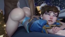 ambiguous_penetration animated chun-li chun-li_(cosplay) cosplay dark_skin doggy_style interracial juno_(overwatch) lifted_skirt mslewd orgasm_face overwatch overwatch_2 rinkegato sound tagme video voice_acted