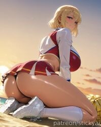 1girls ai_generated anime blonde_hair breasts cha_hae_in eyes female fit medium_hair nsfw purple_eyes solo_leveling stickyai