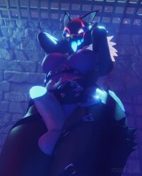 3d_(artwork) anthro balls blender_(copyright) digital_media_(artwork) epic_games fortnite genitals glowing glowing_genitalia glowing_penis hi_res intersex moxhi_x pack_leader_highwire penis presenting presenting_penis solo tongue tongue_out