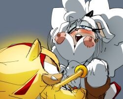 blush boots bouncing_breasts cowgirl_position furry golden_body hedgehog horns lanolin_the_sheep large_breasts penetration pink_nipples shadow_the_hedgehog sheep straight super_shadow white_body white_hair