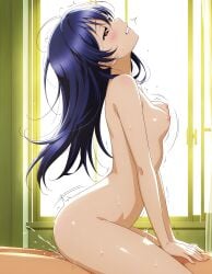 ai_generated arched_back blue_hair bouncing_breasts brown_eyes clenched_teeth cowgirl_position female_ejaculation female_on_top female_orgasm half-closed_eyes long_hair love_live! love_live!_school_idol_project motion_blur motion_lines orgasm riding_penis small_breasts sonoda_umi squirting straight