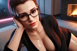 1girls 3d 3d_(artwork) ai ai_generated big_ass big_breasts brown_hair busty cassandra(oc) glasses medium_hair milf older_female radnsad solo solo_female solo_focus thick_thighs