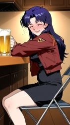 ai_art ai_assisted ai_generated ass belly belly_expansion big_ass big_belly big_breasts curvy dark_hair drunk female female misato_katsuragi neon_genesis_evangelion neopn_genesis_evangelion nude pregnant pub red_eyes voluptuous voluptuous_female white_skin