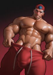 1boy ai ai_generated bara big_bulge big_dick big_penis bulge huge_cock male male_only r1ck4arts solo solo_male teasing teasing_viewer