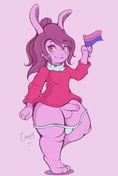 1boy 2019 anji_(lil_tarap) anthro balls crossdressing digital_media_(artwork) erection erection_under_clothes erection_under_skirt fur heart hi_res lagomorph leporid lgbt_pride_colors lil_tarap male male_only mammal panties penis penis_out penis_under_clothes penis_under_skirt pride_colors rabbit shortstack skirt skirt_lift solo trap uncut