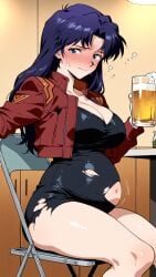 ai_art ai_assisted ai_generated ass belly belly_expansion big_ass big_belly big_breasts curvy dark_hair drunk female female misato_katsuragi neon_genesis_evangelion neopn_genesis_evangelion nude pregnant pub red_eyes voluptuous voluptuous_female white_skin