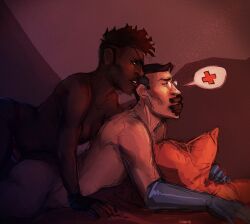 age_difference anal anal_sex artist_request breasts covering_mouth dark-skinned_female demoman demoman_(team_fortress_2) dildo dildo_in_ass doggy_style eyepatch female female_penetrating_male femdemo femdom genderswap_(mtf) glasses gloves_only grabbing_pillow male medic_(team_fortress_2) naked_gloves nude_male pegging pegging_male rule_63 sex_from_behind sex_on_bed short_hair straight strap-on team_fortress_2 tomboy younger_penetrating_older