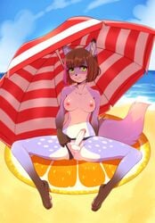 1futa anthro areolae balls beach breasts canid canine clothed clothing clothing_aside curvy erect_nipples erection fox futa_only futanari hi_res humanoid_penis intersex large_breasts looking_at_viewer mammal nipples panties penis penis_out reflex_(yuruyui) seaside smile solo topless umbrella underwear underwear_aside viskasunya