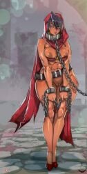 chains cloak curvy ear_ring high_heels kamina1978 naked red_cloak shaved_pussy slave slave_collar slavegirl