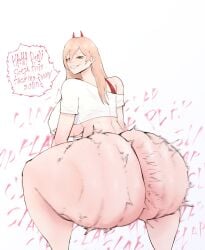 ass big_ass big_breasts bottomless bra_strap breasts chainsaw_man clapping_cheeks english_text happy horn horns ladno_(artist) large_ass plap power_(chainsaw_man) shaking shaking_ass shaking_butt sound_effects talking talking_to_another text thick_thighs thunder_thighs twerking