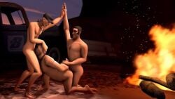 3d anal anal_sex blowjob campfire daesdemona eiffel_tower eiffel_tower_position engineer_(team_fortress_2) fellatio gay gay_sex grin high_five kneeling kneeling_position male male/male male_only nude oral oral_sex outdoor_nudity outdoor_sex outdoors scout_(team_fortress_2) sex_from_behind sfm smirk sniper_(team_fortress_2) source_filmmaker spitroast team_fortress_2 threesome yaoi
