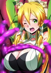 absurdres airando armor arms_up blonde_hair blush braid breasts censored cleavage crying crying_with_eyes_open d; detached_sleeves female green_eyes hair_between_eyes hair_ornament hair_tubes highres imminent_rape kirigaya_suguha large_breasts leafa long_hair monster mosaic_censoring multiple_penises one_eye_closed open_mouth penis penis_tentacles ponytail restrained shiny shiny_hair side_braids solo sweat sweatdrop sword_art_online sword_art_online:_alicization teardrop tears tentacle terraria_(sword_art_online) twin_braids very_long_hair