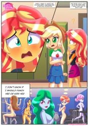 5girls applejack_(eg) applejack_(mlp) barbell bbmbbf completely_nude_female english_text equestria_girls equestria_untamed female female_only friendship_is_magic group my_little_pony naked_female older older_female palcomix sunset's_steamy_workout sunset_shimmer text young_adult young_adult_female young_adult_woman