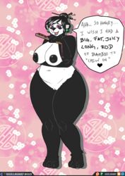 2019 anthro big_breasts breasts canid canine canis digital_media_(artwork) ear_piercing female fur giant_panda hair hi_res humanoid_hands looking_at_viewer mammal nipples nude open_mouth overweight piercing pussy simple_background smile solo urielmanx7 ursid