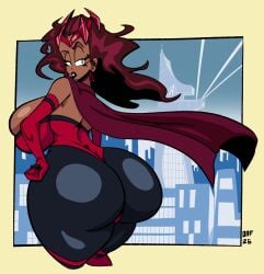 1girls action-coaster_(artist) ass big_ass big_breasts breasts brunette brunette_hair bubble_butt busty cloak fat_ass female female_only gluteal_fold huge_ass huge_breasts large_ass large_breasts looking_at_viewer looking_back marvel marvel_comics no_bra png scarlet_witch solo thick_ass thick_thighs thunder_thighs wide_hips x-men