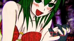 2013 2girls :d blue_gloves blush dark_green_eyes dark_green_hair drool echidna_(maha_no_hanashi) ell182a_(masa_works_design) encantada_(vocaloid) english_text eyes_up female female/female female_on_female forced_yuri gloves green_eyes green_hair gumi hatching_(texture) hatsune_miku hindi_text humping interlocked_fingers maha_no_hanashi masa_works_design medium_hair multiple_girls mv_character o-ring o-ring_top official_art rape red_top rolling_eyes smile text the_dancer_(maha_no_hanashi) vocaloid yuri