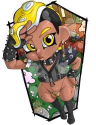 1boy black_thighhighs bottomwear bulge bulge_through_clothing clothing earrings femboy femboy_only feminine_male girly hand_on_hip handwear hips kae-est_art ko_(kae-est_art) legwear lips male male_only neckwear nintendo octoling octoling_boy original original_character parted_lips skimpy skimpy_clothes solo spiked_bracelet spiked_collar spiked_gloves splatoon steam steamy sweat sweatdrop thick_thighs thighhighs thighs thong topwear trap wide_hips yellow_eyes yellow_hair yellow_thong