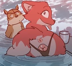 1boy 1girls anus ass crossover dreamworks dreamworks_animation duo fox hetero jungledyret_hugo looking_at_another male male/female mammal over_the_hedge panties paramount_pictures procyonid pussy raccoon ram_satinga rita_(jungledyret) rj_(over_the_hedge) straight tail watching