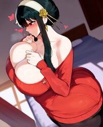 ai_generated cleavage erodreams from_side heart heart large_breasts solo solo_female solo_focus spy_x_family standing yor_briar yor_forger