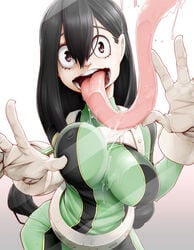 1girls against_glass big_eyes big_hands black_hair bodysuit breast_press breast_squeeze breast_squish breasts breasts_on_glass detailed drool drool_on_body drool_on_breasts drool_string drooling erect_nipple erect_nipples excessive_drooling excessive_saliva frog frog_girl frog_tongue gloves hair_between_eyes hero_outfit_(mha) hyper_tongue impossible_clothes large_breasts long_tongue looking_at_viewer materclaws my_hero_academia nipple_bulge nipples open_mouth prehensile_tongue saliva saliva_drip saliva_string saliva_trail salivating skin_tight spit straight_hair streaked_hair suit tongue tongue_out tongue_wrap tsuyu_asui very_long_tongue white_gloves