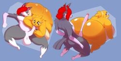 ass balls breasts fellatio female fox hot_dogging huge_ass huge_balls huge_breasts huge_cock kaizo_(character) male oral parfait_(plaga) penis plaga sharp_teeth tiger