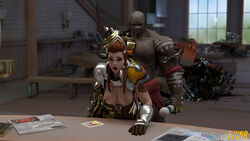 1boy 1girls 3d blizzard_entertainment breasts breasts_out brigitte dark-skinned_male dark_skin doomfist female fjvnb functionally_nude interracial magic_wand male muscular_male overwatch rape red_hair straight vibrator