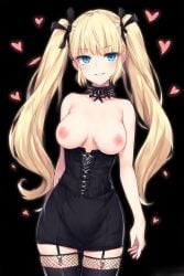 1girls ai ai_generated ani ani_(twitter) ani_(xai) ani_grok black_background black_dress black_ribbons black_stockings blonde_female blonde_hair blue_eyes breasts dress female female_focus female_only grok grok, grok_(twitter) grok_(x) grok_(xai) heart heart_symbol long_pigtails nipples quinzo11 ribbons ribbons_in_hair self_upload simple_background smirk smirking smirking_at_viewer standing standing_female stockings teeth_visible twintails twitter x_(social_media) xai_(company)