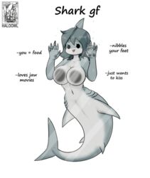 against_glass anthro big_breasts breast_press breasts breasts_on_glass female haloowl hand_on_glass ideal_gf shark shark_tail solo