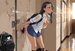 1girl ai_generated alley anal anal_object_insertion anal_penetration artist_name backpack bag bandaid black_hair black_socks blue_skirt blush breasts brown_eyes cigarette collared_shirt cum dildo double_penetration dripping ejaculation feet_out_of_frame female female_ejaculation female_masturbation hair_ornament hairclip hayase_nagatoro indoors kisstaurus kneehighs leaning_forward long_hair masturbation medium_breasts miniskirt mouth_hold nipples no_bra no_panties object_insertion open_clothes open_shirt outdoors patreon_username please_don't_bully_me,_nagatoro pleated_skirt public_indecency pussy_juice school_bag school_uniform see-through see-through_shirt sex_toy shirt skirt small_breasts smoke smoking socks solo standing sweat tan torn_clothes vibrator watermark web_address wet wet_body wet_clothes wet_shirt wet_skin white_shirt