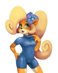 anthro bodysuit breasts cameltoe coco_bandicoot crash_(series) dogyd female flower flower_in_hair furry png pussy