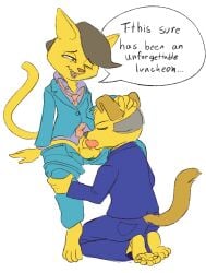 20th_century_studios 2boys alternate_species anthro anthrofied blowjob canine clothed clothed_sex clothing english english_text feline fellatio furry gary_chalmers gay lewdles male male/male male_only oral penis plain_background seymour_skinner speech_bubble steamed_hams superintendent_chalmers tagme the_simpsons yaoi