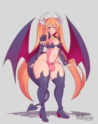 1boy belka_dog bulge cuccoking demon femboy girly looking_at_viewer male male_only panties solo thick_thighs thighhighs trap wide_hips