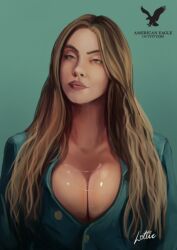 1girls actress big_breasts blonde_hair breasts celebrity cleavage cum cum_on_breasts female female_only huge_breasts lottie_hotley real_person solo sydney_sweeney