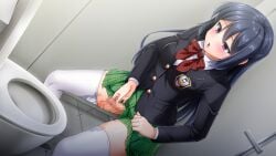 :o black_hair black_jacket blazer blue_hair blush bow bowlegged_pose bowtie breasts buttons calpish censored chestnut_mouth clothes_lift collared_shirt dress_shirt dutch_angle emblem female futanari futanari_masturbation game_cg green_skirt hair_between_eyes half-closed_eyes indoors jacket large_variant_set leaning_forward lifting_own_clothes long_hair long_sleeves mahou_reiki_magisphere masturbation medium_breasts miniskirt mosaic_censoring non-web_source official_art open_mouth penis plaid_bow plaid_bowtie plaid_clothes plaid_skirt pleated_skirt precum public_restroom purple_eyes pussy pussy_juice red_bow red_bowtie ruri_(magisphere) school_uniform self-datamine shirt skirt skirt_lift solo standing straight_hair thighhighs toilet toilet_paper toilet_stall toilet_use urinal variant_set very_long_hair white_shirt white_thighhighs zettai_ryouiki