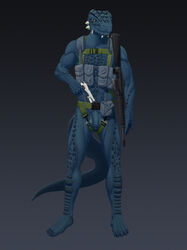 2019 anthro argonian assault_rifle balls bethesda_softworks big_balls big_penis blue_scales brown_eyes claws flaccid gear gun handgun harness holding_object holding_weapon lizzardtall looking_at_viewer m16 male male_only mihaelt military nude penis pistol ranged_weapon reptile rifle scales scalie simple_background solo standing tall_lizzard_(artist) the_elder_scrolls tristen video_games weapon