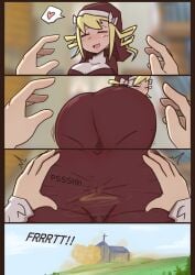 1boy 1girls about_to_fart ambiguous_situation ass_focus big_ass big_breasts blonde_hair blush bringing_ass_to_face church closed_eyes comic dom_fart facefart fart fart_cloud fart_fetish farting farting_at_viewer femdom forced_perspective fumigation gassy grabbing_ass habit happy heart huge_fart hyper_fart large_ass larger_sub malesub milgreff_(bubblebuttdoublebutt) nun nun_outfit pov sadism smile ssssssparkle trapped