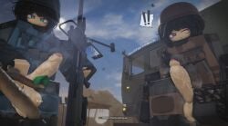 2boys 3d balls big_penis clothed clothing cock cute_male dialogue dick english_text gun looking_at_viewer military_uniform outdoors penis penis_out phantom_forces poking pov precum_on_penis roblox roblox_avatar roblox_game roblox_studio robloxian self_upload sniper_rifle stick text wet_penis yukari_hanarr34