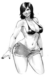 1girls 2d bikini_top black_and_white bra breasts cleavage dark_hair female female_only lips lipstick long_hair mileena monochrome mortal_kombat mortal_kombat_x navel netherrealm_studios redblacktac redfred rough_sketch short_skirt shorts sketch skirt smile solo thick_thighs uncensored wide_hips