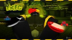 1girls 2boys 3d 3d_(artwork) areolae arrymix breasts character_name darkheart_(the_battle_bricks) deleter_(the_battle_bricks) dialogue disembodied_penis english_text exec_(the_battle_bricks) nipples penis pussy reference_image roblox roblox_game robloxian see-through_body self_upload squatting tagme text the_battle_bricks thighs watermark