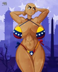 1girls 2023 alvarikokearte bald bald_female big_breasts bikini bikini_bottom bikini_top countryhumans countryhumans_girl countrypersons female female_only flag_bikini national_personification original original_character personification png solo solo_female tagme venezuela_(countryhumans) venezuelan_flag