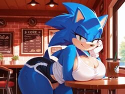 1girls ai_generated big_breasts big_thighs blue_arms blue_fur blue_hair blue_hair_female boba_tea breasts cafe cleavage eyelashes female female_focus female_only furry furry_female furry_only genderbent genderswap_(mtf) gloves green_eyes green_eyes_female illustrious_(stable_diffusion) large_breasts large_thighs looking_at_viewer mtf_crossgender rule_63 sega self_upload short_shorts shorts smirk solo solo_female solo_focus sonic_(series) sonic_channel sonic_the_hedgehog sonic_the_hedgehog_(series) sonique_the_hedgehog style style_emulation style_imitation style_parody tagme tail tanktop thick_ass thick_thighs white_gloves