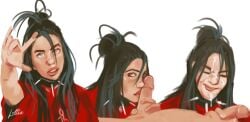 1boy 1girls billie_eilish black_hair celebrity cum cum_on_face erection facial female handjob holding_penis lottie_hotley male penis penis_against_face real_person sequence